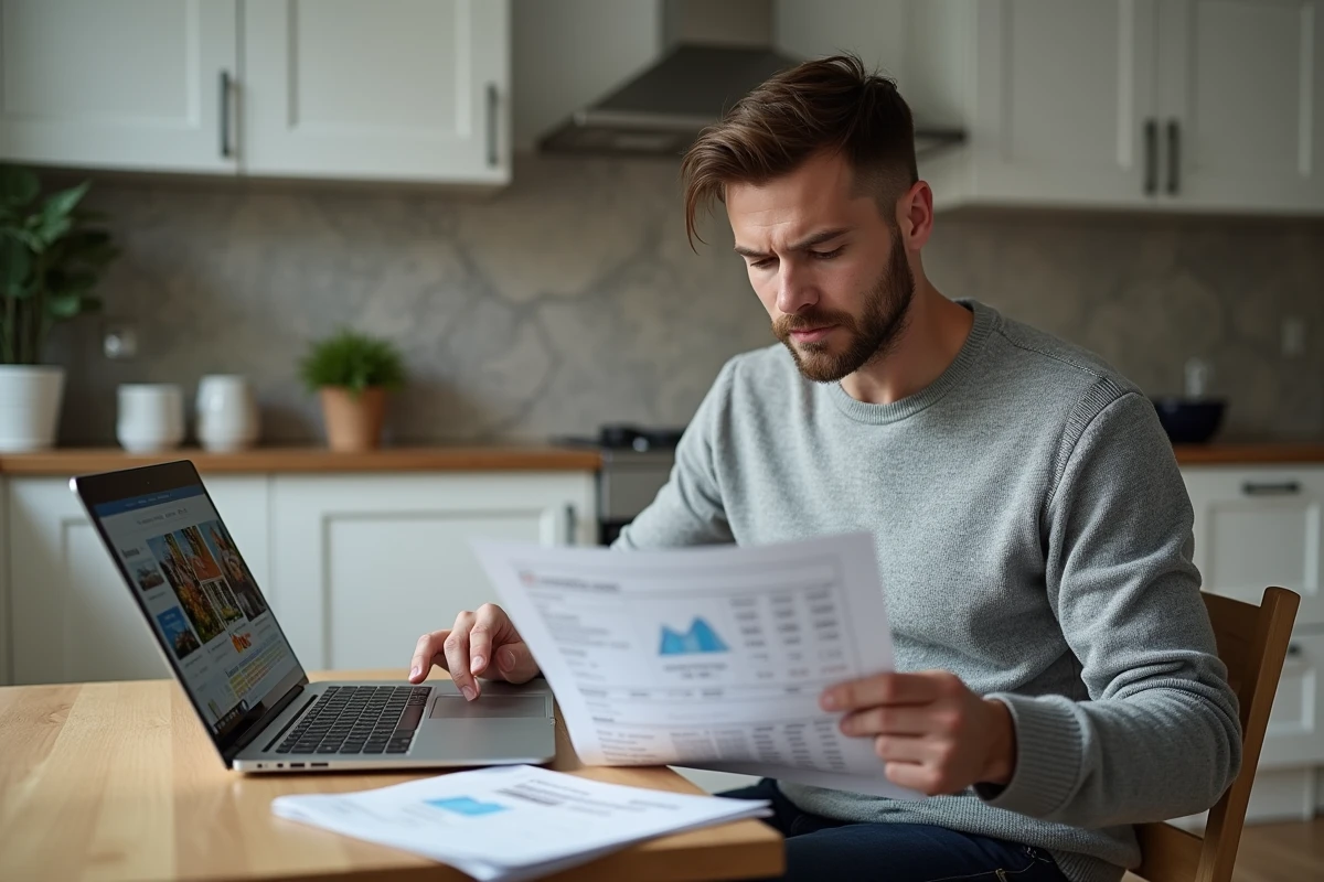 Acheteur immobilier comparant les données DVF aux prix de vente affichés sur internet depuis son domicile