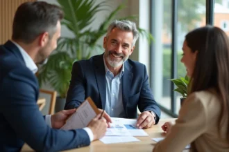 Agent immobilier souriant avec documents de vente