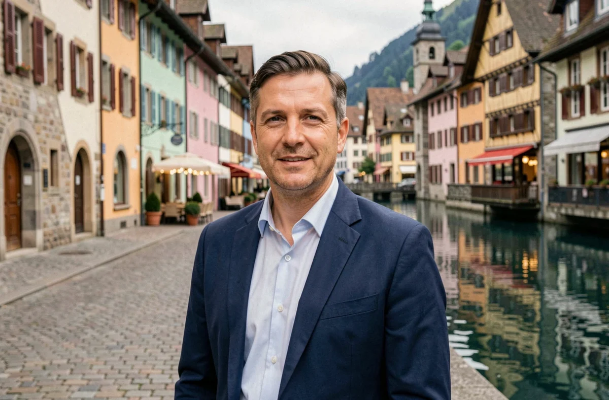 Gestionnaire d'Aravis Agence dans les rues historiques d'Annecy représentant le syndic local
