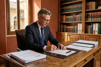 Avocat en droit immobilier examinant un contrat de location meublée dans son cabinet à Avignon