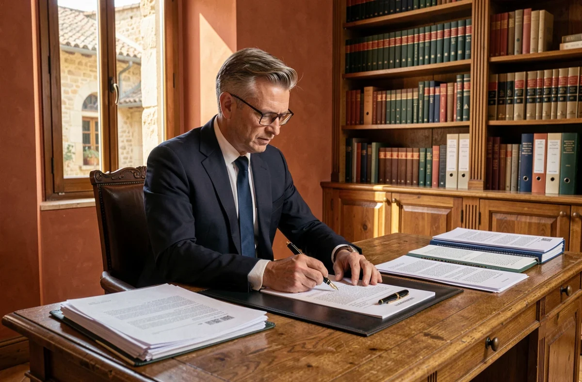 Avocat en droit immobilier examinant un contrat de location meublée dans son cabinet à Avignon