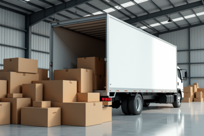 Camion de déménagement vide avec cartons de 20 m3