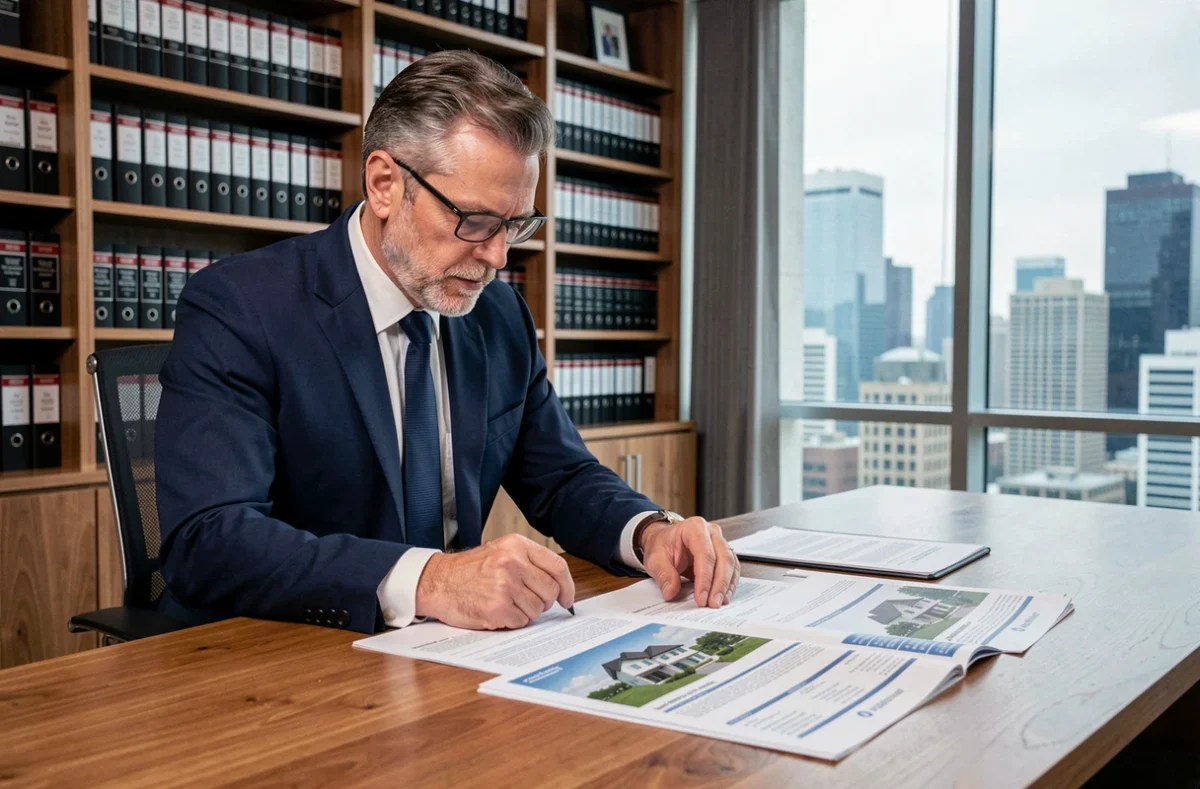 Conseiller financier analysant des documents fiscaux liés au dispositif Scellier intermédiaire dans un bureau professionnel
