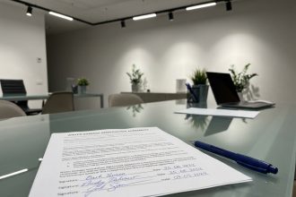 Formulaire de constat amiable dégât des eaux imprimé posé près d'un stylo