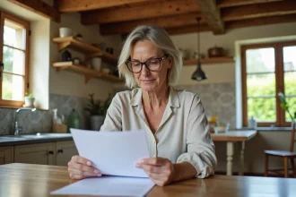 Propriétaire vérifiant un contrat de location longue durée dans une maison normande avec jardin en Seine-Maritime