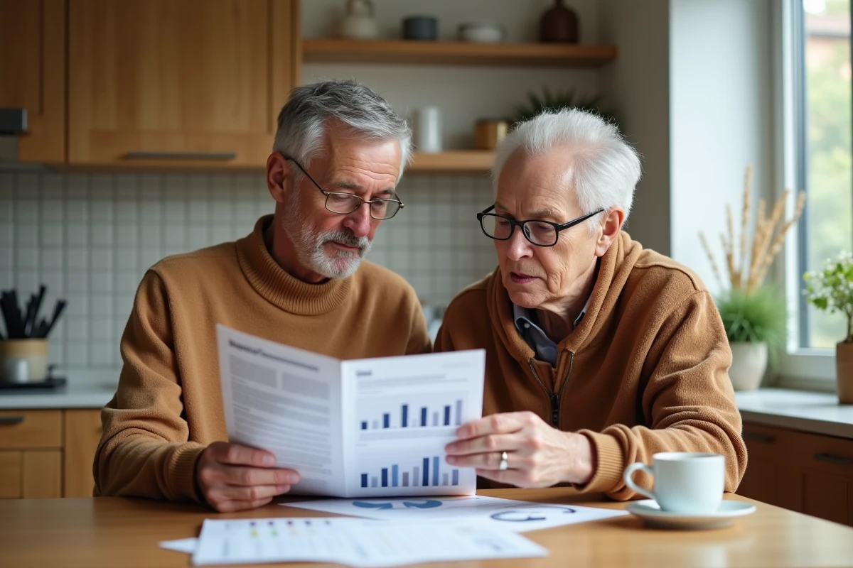 Couple de particuliers étudiant un dossier d'investissement immobilier Orpi Invest Immo à domicile
