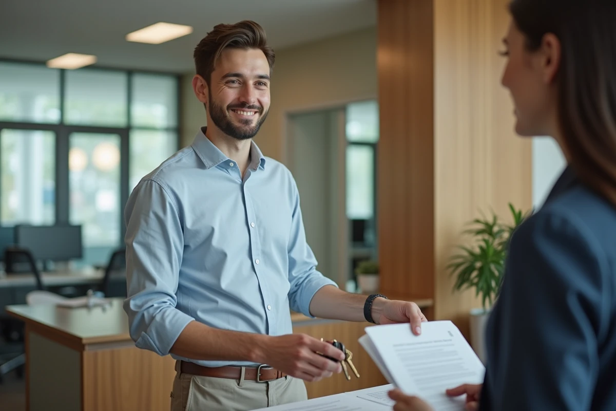 Étudiant confiant remettant des clés d
