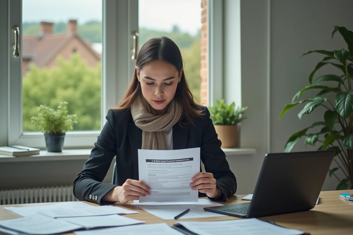 Femme examinant un avis de refus de permis au bureau