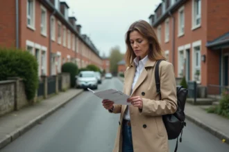 Femme en trench beige regardant une carte dans Conflans