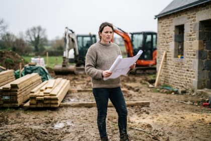 Femme en extérieur sur un chantier en Bretagne