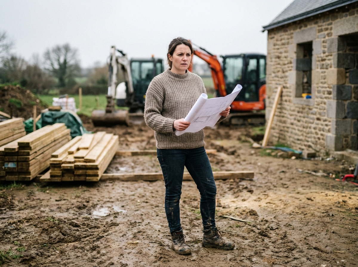 Femme en extérieur sur un chantier en Bretagne