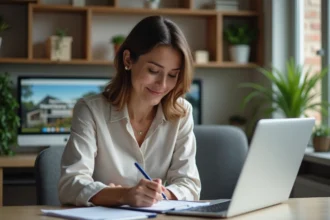 Femme en bureau remplissant dossier logement