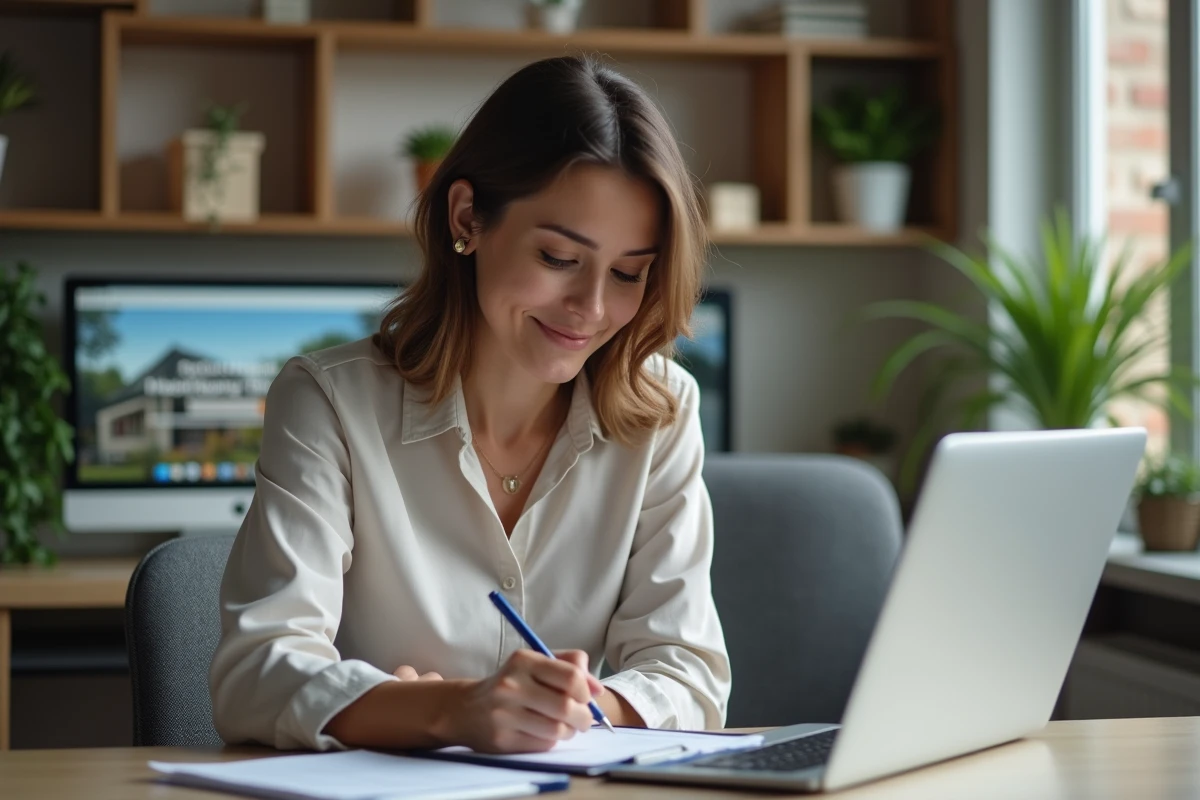Femme en bureau remplissant dossier logement