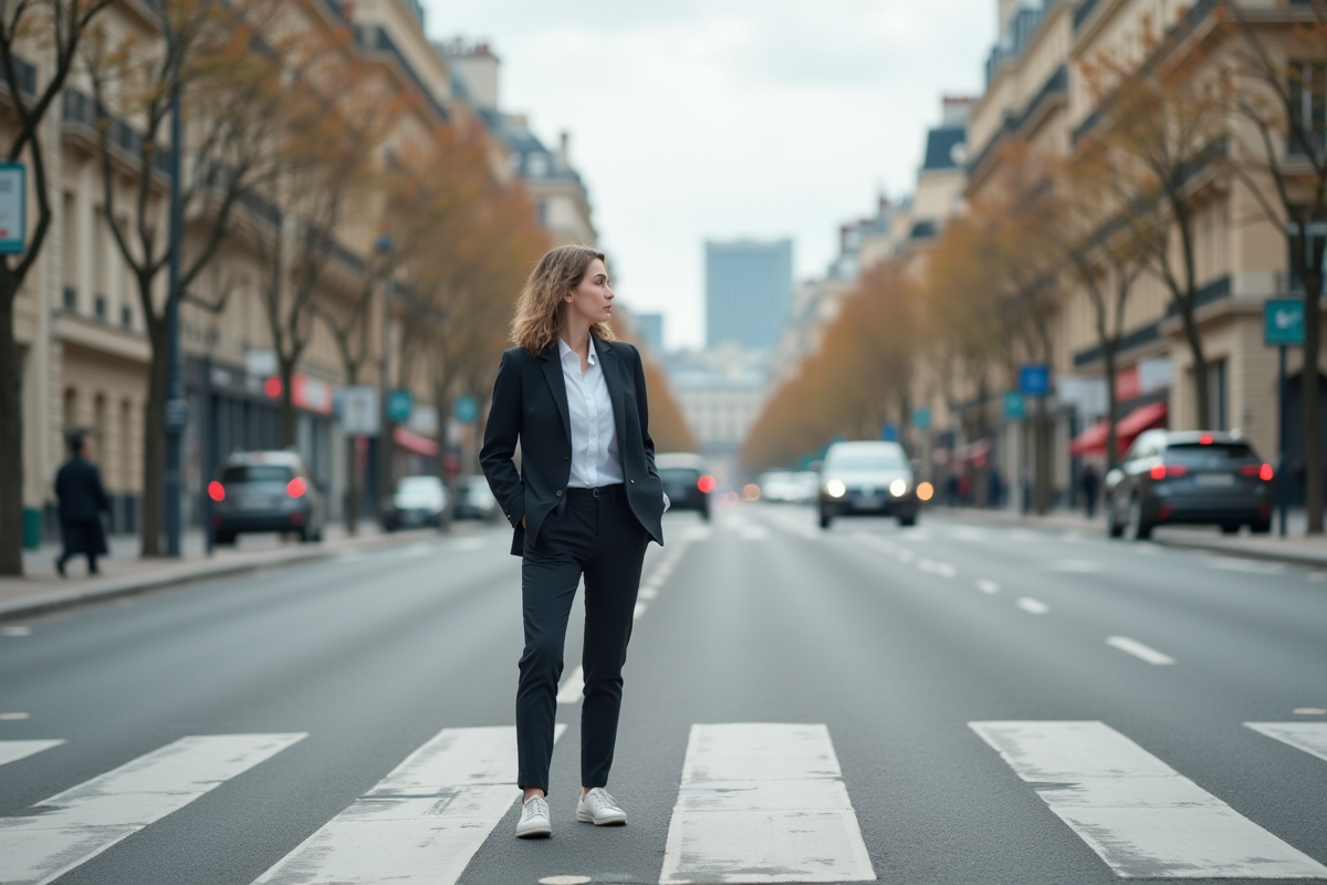 Femme d'âge moyen sur un boulevard parisien