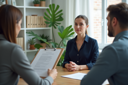 Femme professionnelle discutant avec un propriétaire dans un appartement