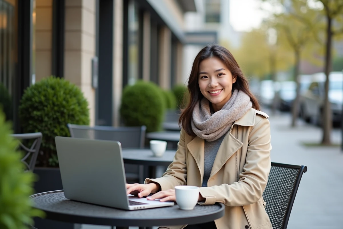 Jeune femme professionnelle travaillant dans un café