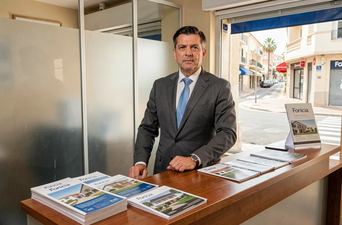 Agent Foncia au comptoir de l'agence Foncia Marseille Prado avec brochures immobilières et vue sur avenue