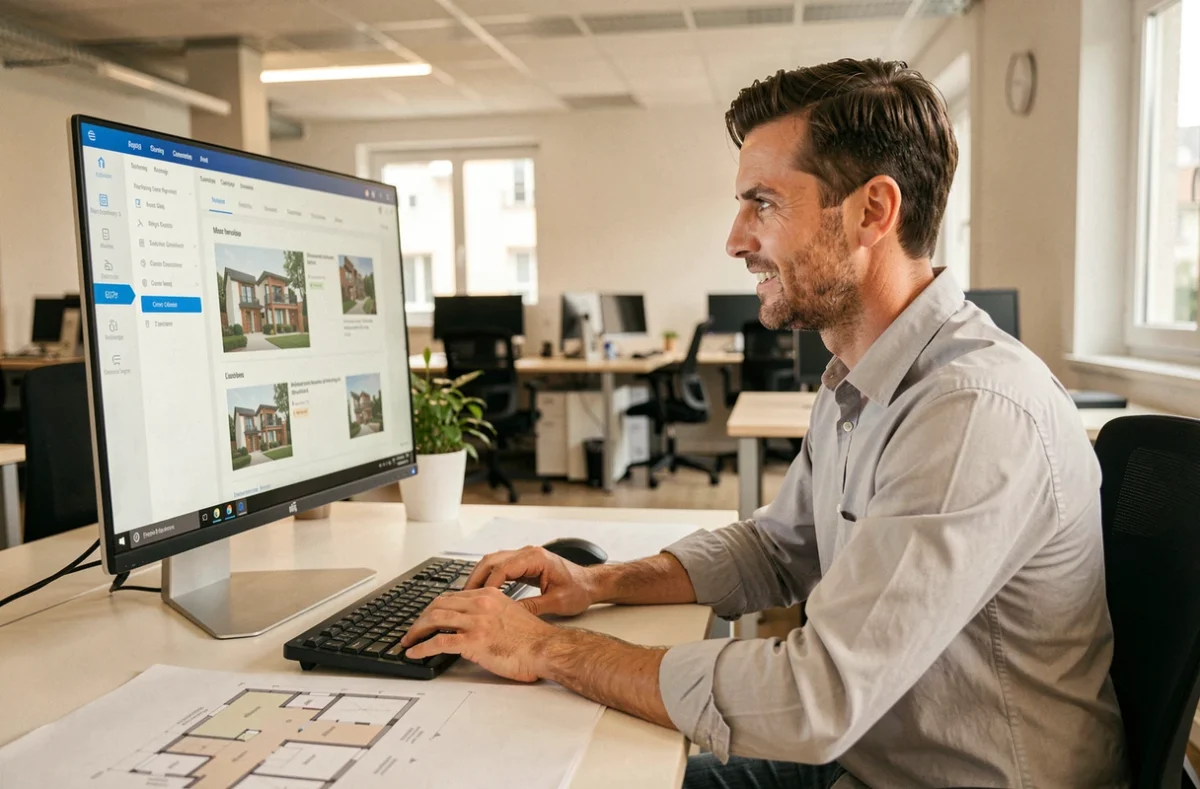 Gestionnaire de Gelloz Immo travaillant sur la gestion de copropriété dans son bureau à Cluses