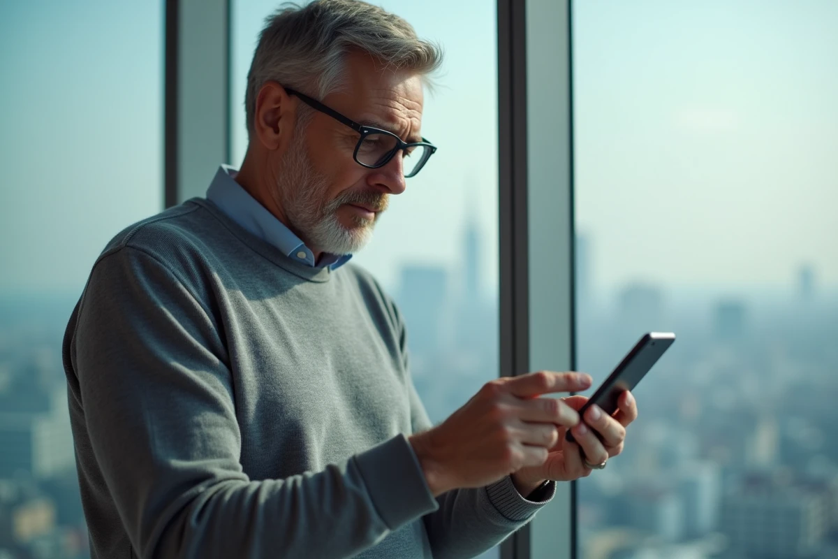 Homme vérifiant l'authentification sécurisée de son compte personnel sur smartphone
