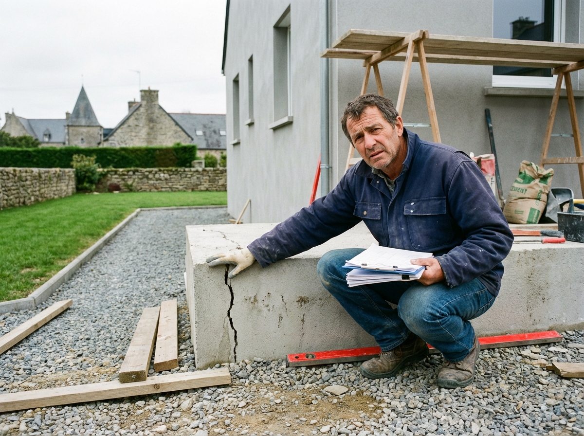 Homme en extérieur près d'une maison neuve à Quimper