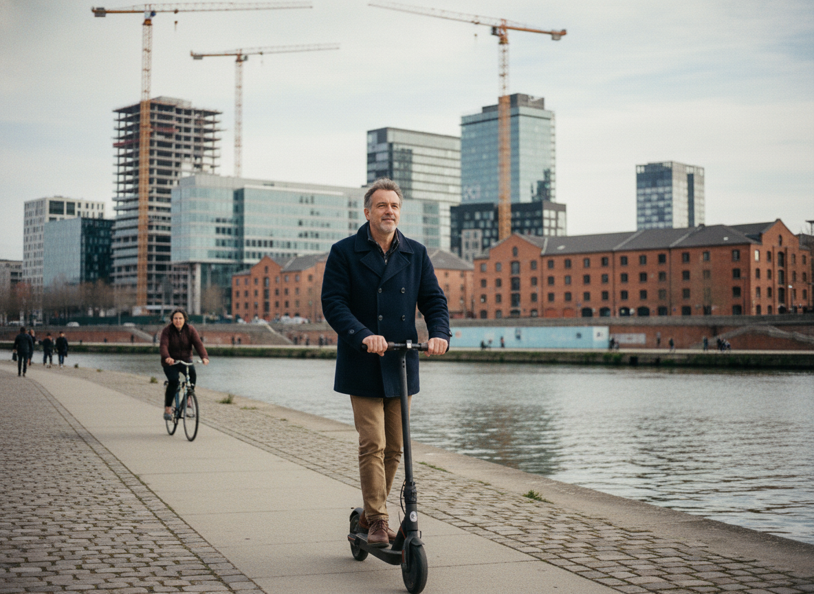 Homme en scooter électrique sur les quais de Toulouse