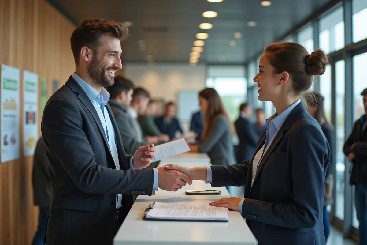 Homme remettant documents à un agent d