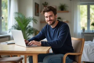 Homme travaillant à domicile dans une maison lumineuse au Havre