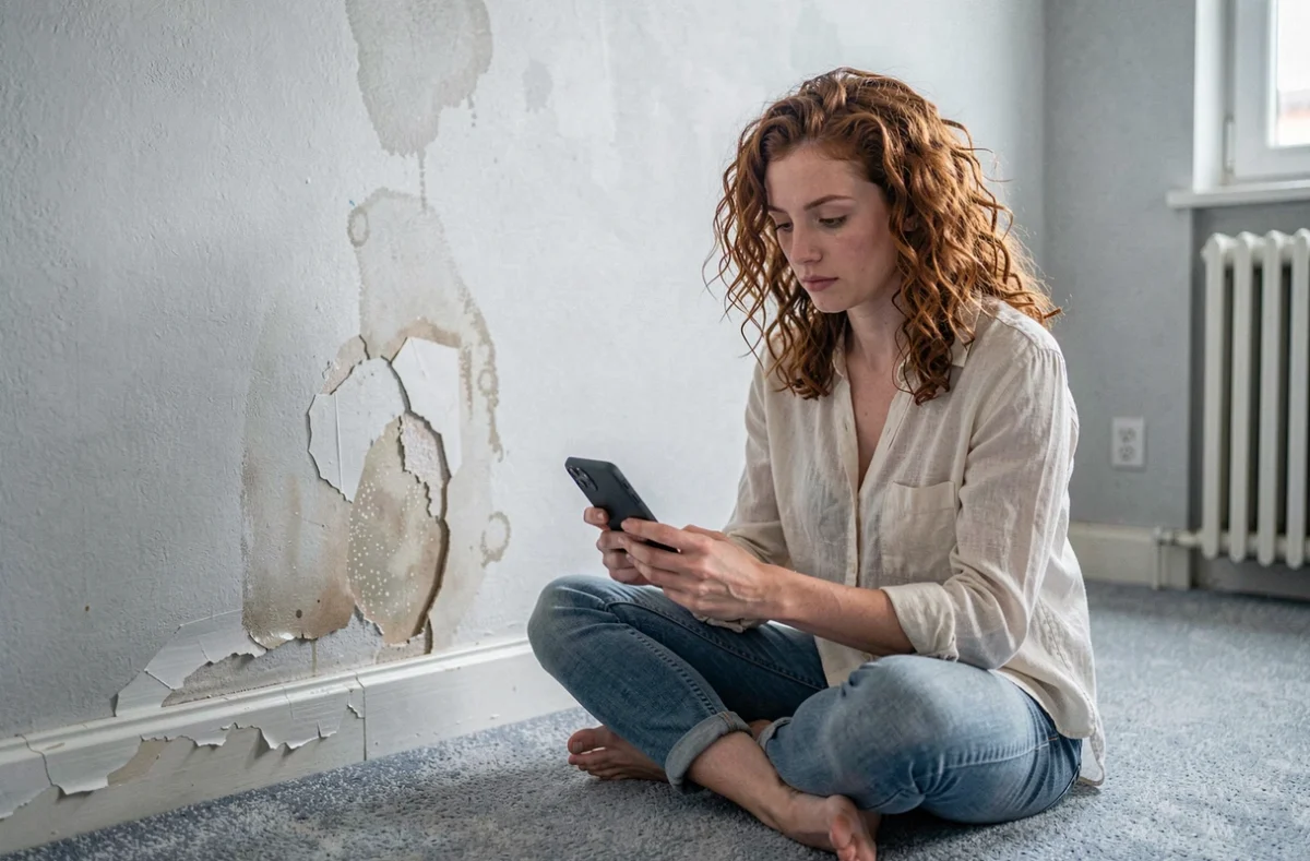 Locataire photographiant des dégâts des eaux dans son appartement pour sa déclaration de sinistre