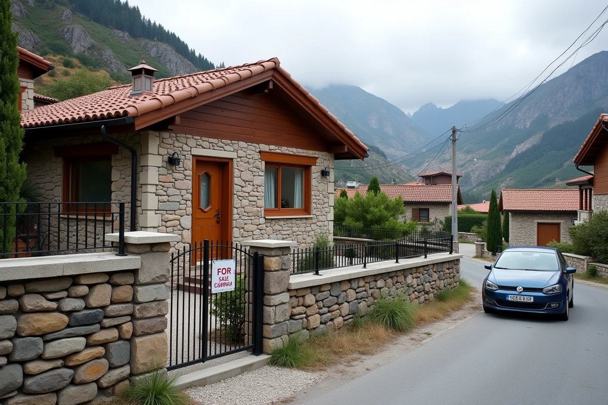 Maison traditionnelle andorrane à vendre avec vue sur les Pyrénées, illustrant l'achat immobilier pour les frontaliers français