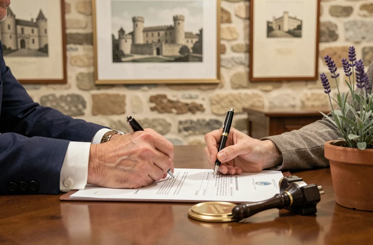 Signature d'un contrat de location meublée saisonnière devant notaire à Avignon avec sceau officiel