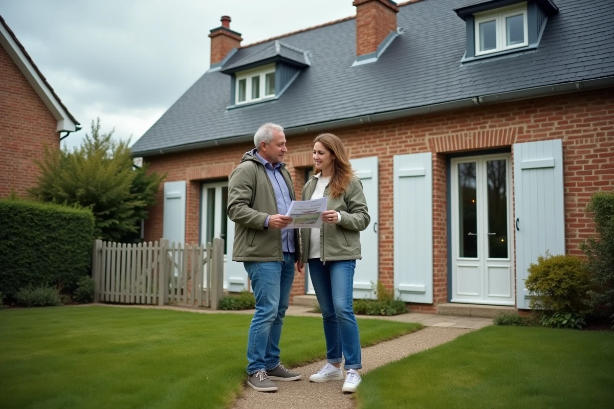 Couple visitant une petite maison avec jardin à louer entre particuliers dans le 76 en Seine-Maritime